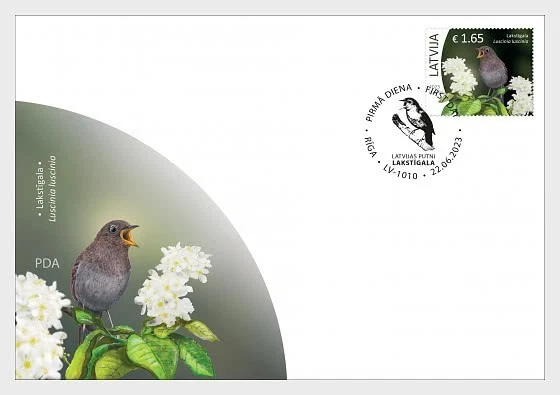 2023   LATVIA -  SG: N/A NIGHTINGALE  (BIRD) ON FIRST DAY COVER - Image 1 of 1