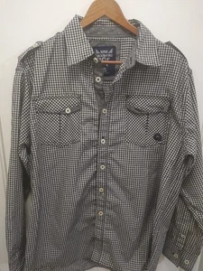AKADEMIKS Black White Gingham Mens Large Button Longsleeve Epaulets Shirt - Picture 1 of 6