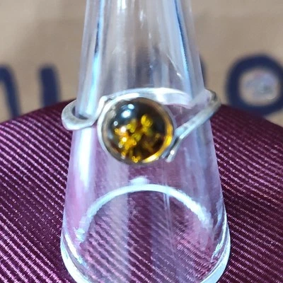 Anillo Ámbar Plata de Ley 925 Joyería Talla 8 Vintage Estate Hermoso Clásico Foto 1 de 4