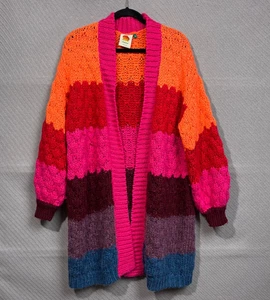 Cárdigan Farm Rio Para Mujer M Rosa Grueso Arco Iris Plumero Mezcla de Lana Preppy Bohemio - Imagen 1 de 11