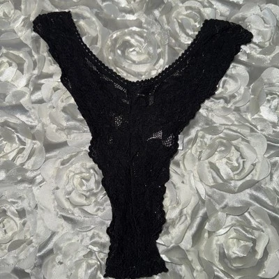 Vtg Frederick’s of Hollywood  Floral Lace Black Thong Panties Size S - Image 1 of 4