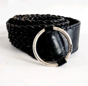 Vtg Ralph Lauren Belt Y2K Black Braided Woven Leather Chunky 2" Wide Distressed  - Picture 1 of 8