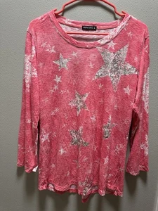 David Cline Pink White Long Sleeve Tissue Shirt, Silver Metallic Stars Size XL - Picture 1 of 4