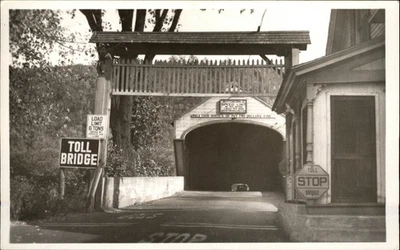 RPPC Covered Toll Bridge Windsor VT to Cornish NH 1930-50s C E Walker photo PC - Image 1 of 2