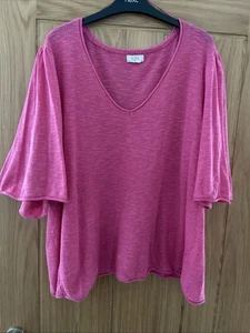 FatFace Women’s Bright Pink V Neck Short Sleeve Linen Mix Top Size 20 Used - Picture 1 of 5