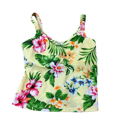 JANTZEN Yellow Floral Swimsuit Tank Top Women's Size 14 NWT  - Image 1 of 4