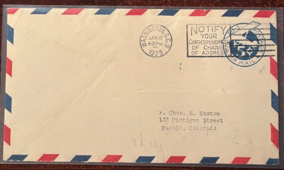 #UC1 5 cent bi-plane Air mail FDC, DC cancel, no cachet - Image 1 of 1