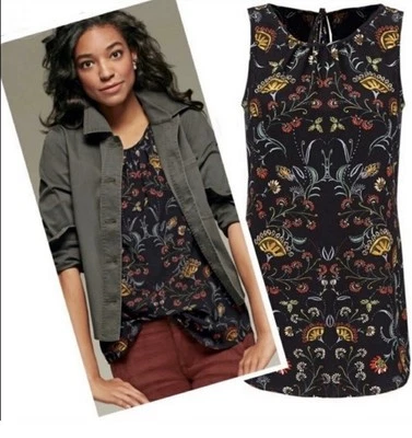 Blusa Top Cabi Legend Negra Amarilla Roja Floral Sin Mangas Talla S Foto 1 de 4