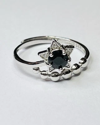 Anillo Estrella Fugaz Diamantes Espinela Negra Natural Plata de Ley 925 Foto 1 de 4