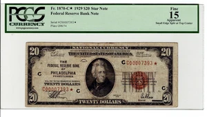 **** STAR****1929 $20.00 PHILADELPHIA FEDERAL RESERVE BANK NOTE F 15****STAR*** - Picture 1 of 2
