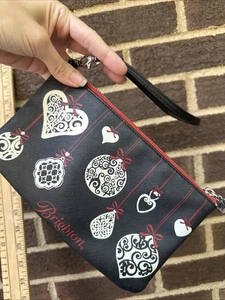 BRIGHTON Love Notes Wristlet/ Cosmetic Bag Christmas Black/Red Ornaments - Picture 1 of 11