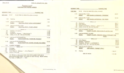 1/25/93 CLASSIC CUTS FULL SETS/INTERVIEWS,GRATEFUL DEAD,PETER FRAPTON,DON HENLEY - Image 1 of 2