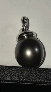 18K Weißgold echte Tahitiperle und Diamant Anhänger 13 mm - Bild 1 von 9