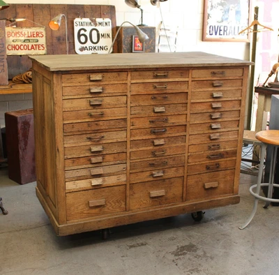 Antique Rustic Industrial Oak Ephemera Specimen Flat File Cabinet Apothecary Vtg - Image 1 of 4