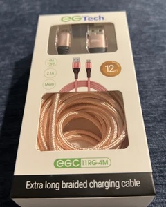 EG Tech 12ft Micro Charging Cable Red/Pink New - Picture 1 of 4