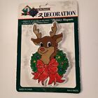 Vintage holiday magnet, reindeer with Christmas wreath