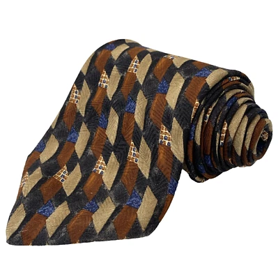 Corbata de seda HAGGAR WEAR CO para hombre talla 3 7/8 x 60 bronce topo negra geométrica Foto 1 de 4