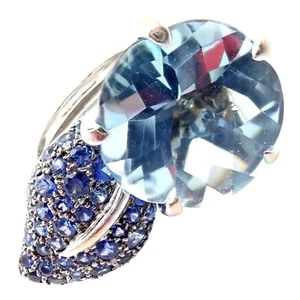 Original! Chanel Kamelie Blume 18k Weißgold Aquamarin Saphir Ring - Bild 1 von 11