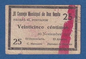 CONSEJO MUNICIPAL DE DON BENITO -- 25 CENTIMOS ( 1937 ) -- MBC -- SELLO . - Imagen 1 de 2