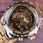 Winner Mens Automatic Mechanical Watch Skeleton Gold Stainless Steel Wristwatch