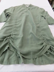 ANNE KELLY KHAKI 100% LINEN 3/4 SLEEVE LONG RUCHED TUNIC MINI DRESS UK 14 - 16 - Picture 1 of 18