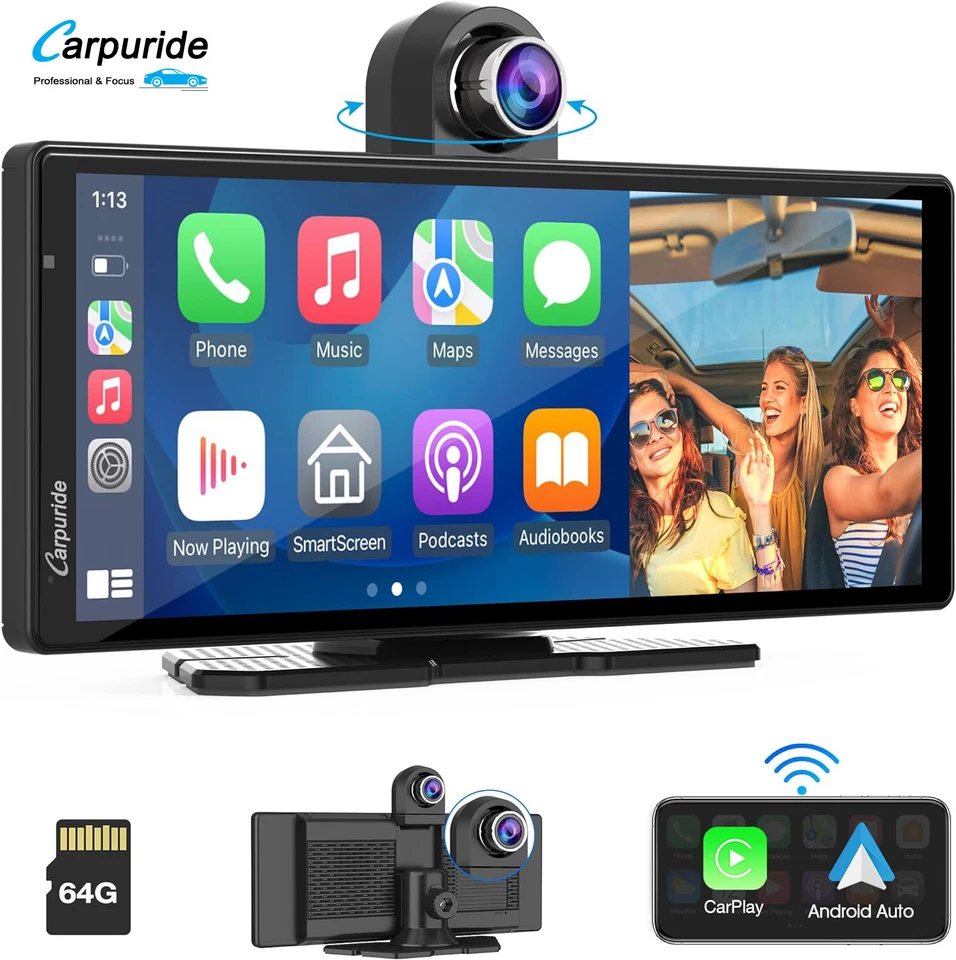 Carpuride W903 Kabelloses Apple Carplay Android Auto Autoradio mit 2.5K Dash Cam - Bild 1 von 4