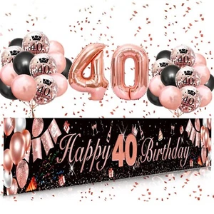 Juego de decoraciones de fiesta de cumpleaños 40 - 21 piezas de globos confeti pancarta para mujer - Imagen 1 de 1