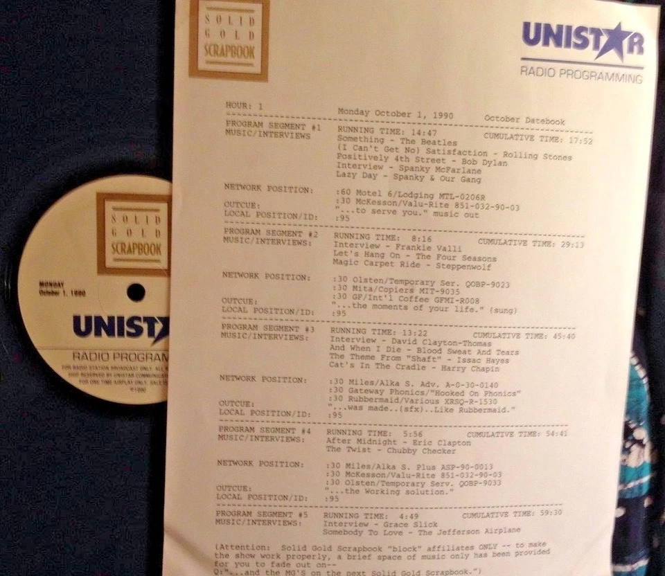 RADIO SHOW 10/1/90 OCTOBER HITS: HARRY CHAPIN, BOB DYLAN, FRANKIE VALLI, BEATLES - Image 1 of 1