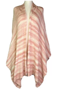 Calvin Klein Shawl Evening Wrap Pink Cream Poncho Wool Blend Rib Knit Size L/XL - Picture 1 of 8