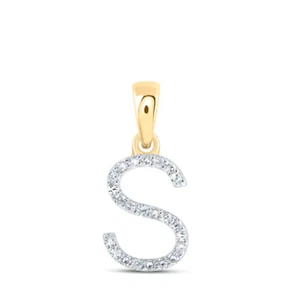Colgante de letra inicial redondo diamante S de oro amarillo de 10 quilates para mujer 1/10 cttw - Imagen 1 de 1