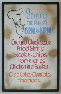 Vintage Hand Written Illustrated Restaurant Kitchen Serving Menu Sign Folk Art - Picture 1 of 9