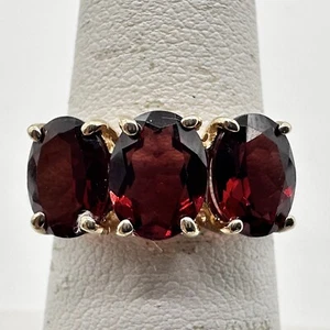 10K Yellow Solid Gold Size 6.75 Natural Red Gemstone Cluster Ring 3.7g - Picture 1 of 11