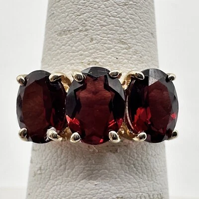 10K Yellow Solid Gold Size 6.75 Natural Red Gemstone Cluster Ring 3.7g - Image 1 of 4