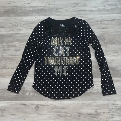 Justice Only my Cat Understands Me Girls Graphic Sequin Top Black Size 12 - Image 1 of 4