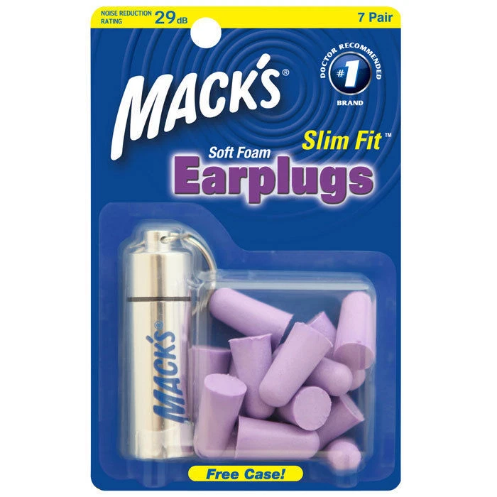 Mack's (Macks) Slim Fit Soft Foam Earplugs x 7 Pairs + Aluminium Carry Case