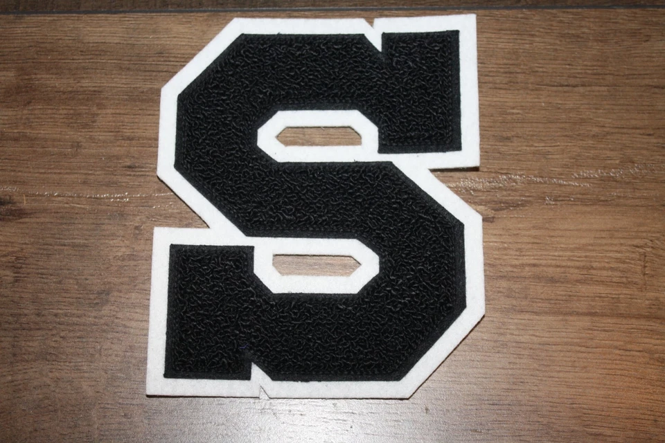 Vintage School Letterman Varsity chenille Letter S Sports sew on patch BLACK - Image 1 of 1
