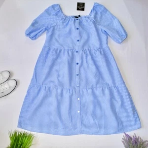 ¡Nuevo! Vestido midi para mujer Mlle Gabrielle azul y blanco de guinga talla M - Imagen 1 de 10