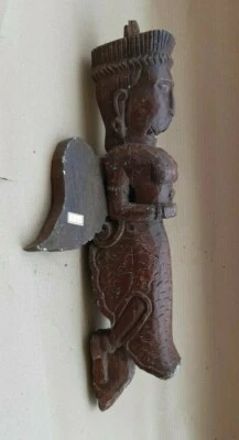 Antiguo soporte de pared estatua putli muñeca músico madera tallada a mano NH6513 Foto 1 de 4