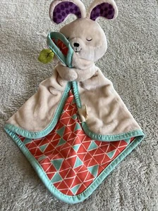 Juguete Lovey B Toys Cuddly Brown Bunny Rabbit verde azulado naranja arruga - Imagen 1 de 9