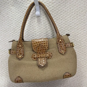 Eric Javits New York Handbag Squishee Woven Straw Croc Embossed Satchel Purse - Picture 1 of 12