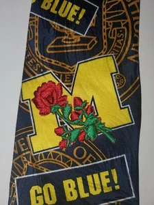Michigan Wolverines “Go Blue!” Tie 100% Silk Embroidered Red Rose Jalen Rose - Picture 1 of 8