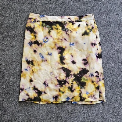 J Crew юбка женщин 6 желтый цветочный шелк льняной смеси прямой карандаш карьера - Изображение 1 из 4
