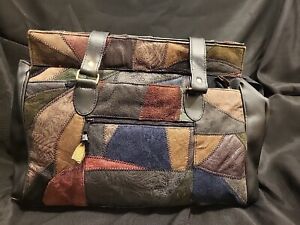 Vintage Patchwork Leather Bag Bu LA CORINA Colorful Women's Purse 11"x14”