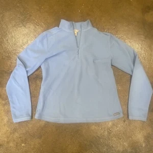 Woolrich Thin Fleece Sweater Womens Large Baby Blue Pullover Sweatshirt 1/4 Zip - Picture 1 of 5