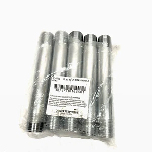 N16550 1/2 X 5 1/2" CP BRASS NIPPLE PACK OF 5 - Picture 1 of 3