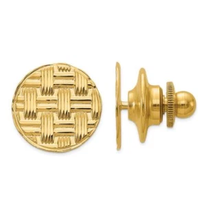 14K Solid Yellow Gold Mens Circular Basketweave Tie Clip Bar Tac - Picture 1 of 5