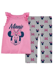 Disney Girls Pink & Navy Minnie Mouse With Bows Outfit Tank Top & Leggings Set 5 - Picture 1 of 1