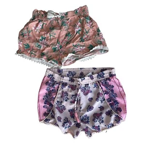 2 Primark Japna Kids Summer Shorts 10 Pink Peach Lavender Flower Girls - Picture 1 of 4