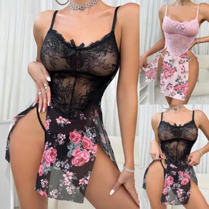 Women Sexy See Through Nightdress Babydoll Floral Lace Lingerie Sissy Outfit PJs - Picture 1 of 15