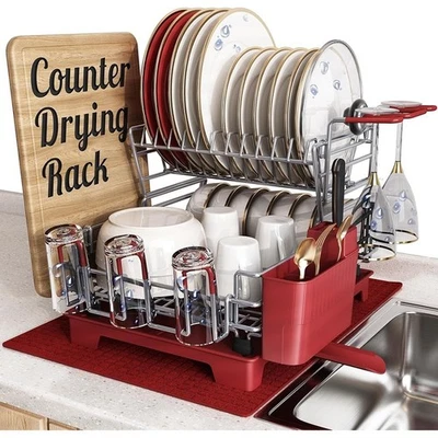 Estante de secado de platos de 2 niveles organizador de cocina compacto que ahorra espacio con accesorios EE. UU. Foto 1 de 4